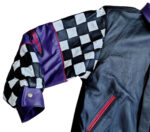 right sleeve View Of Team Baja leather jacket with Baja spell patch design.
