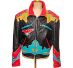 "Vintage Jeff Hamilton USA Eagle Leather Jacket front view in black leather with JH Eagle patch and zipper pockets"