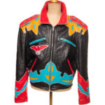 "Vintage Jeff Hamilton USA Eagle Leather Jacket front view in black leather with JH Eagle patch and zipper pockets"