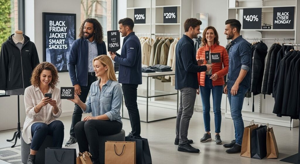 Black Friday jacket sale, shoppers