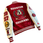 Houston Cougars True Well Ever Be varsity jacket back with bold team spell logo in red and white