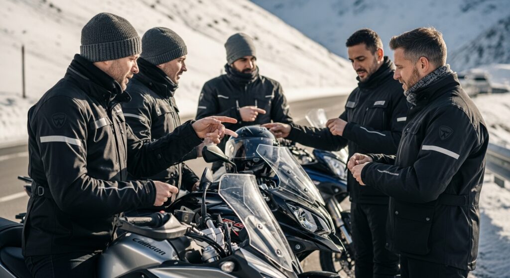 winter motorcycle jackets, biker group, outdoor riding