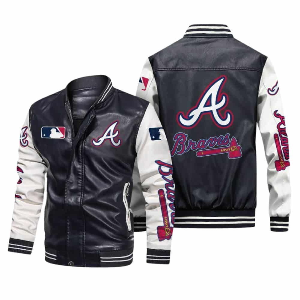Black White Atlanta Braves Bomber Leather Jacket Black White Atlanta Braves Bomber Leather Jacket