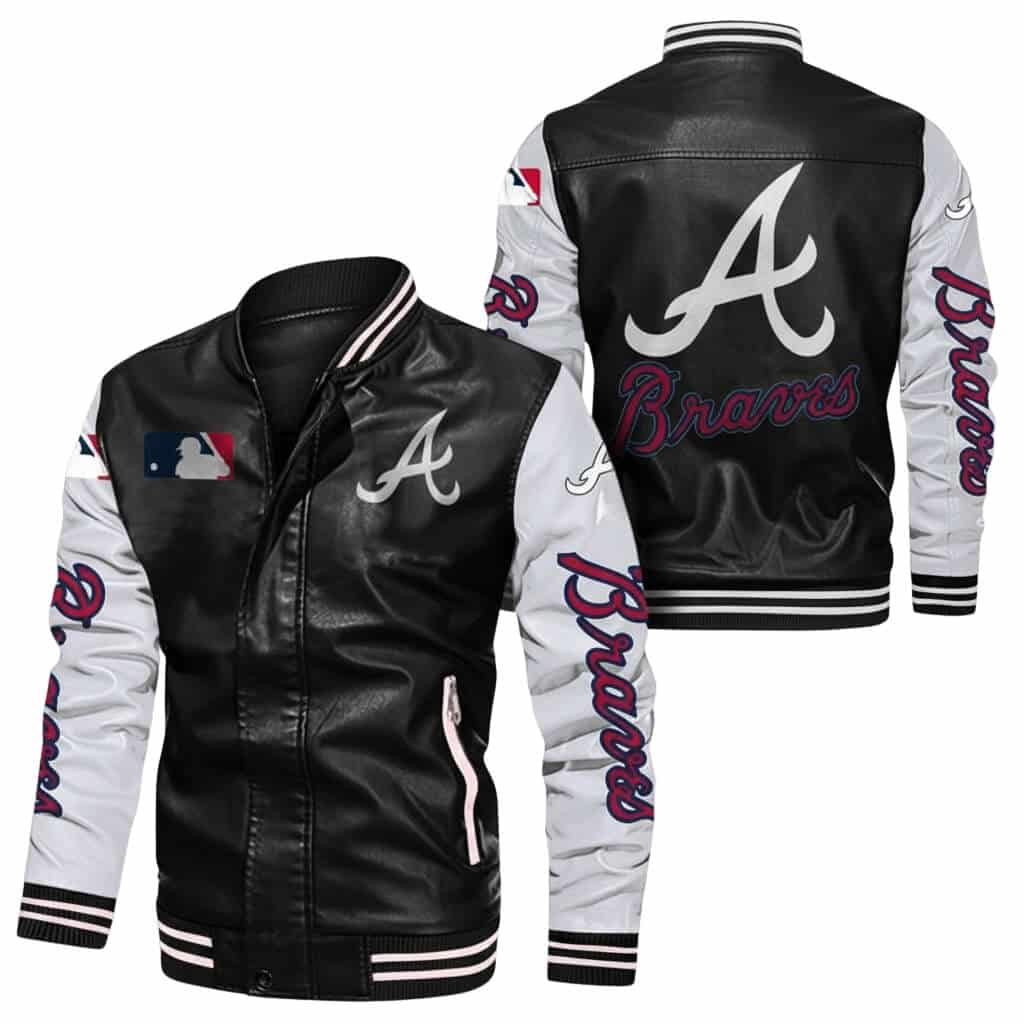 Black White Atlanta Braves Leather Bomber Jacket (2) Black White Atlanta Braves Leather Bomber Jacket