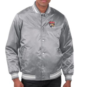 Gray Florida Panthers Satin Jacket Front