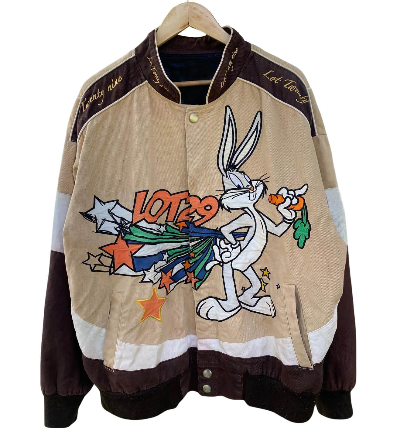 Looney-Tunes-Bugs-Bunny-Lot-29-Bomber-Jacket-1 "Looney Tunes Bugs Bunny Lot 29 multicolor bomber jacket with Bugs Bunny logo on front"