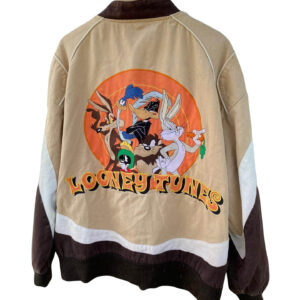 "Looney Tunes Bugs Bunny Lot 29 bomber jacket back with cartoon characters patch and bold lettering"