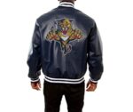 Navy Florida Panthers Leather Bomber Jacket (Back)