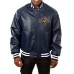 Navy Florida Panthers Leather Bomber Jacket (Front)