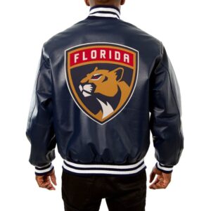 Navy Florida Panthers Leather Jacket (Back)