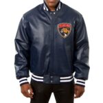 Navy Florida Panthers Leather Jacket (Front)