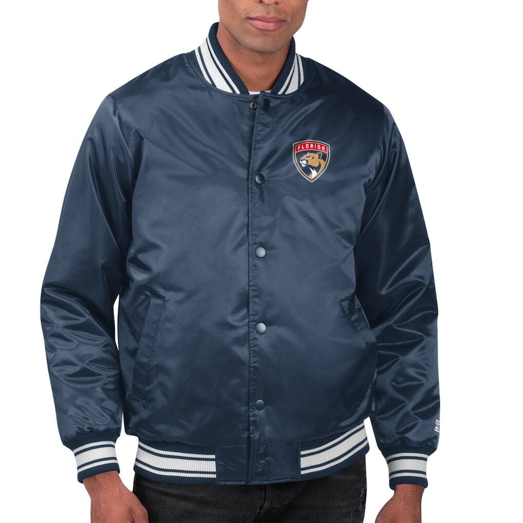 Navy Florida Panthers Satin Jacket (Front) Navy Florida Panthers Satin Jacket (Front)