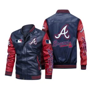 Navy Red Atlanta Braves Bomber Leather Jacket