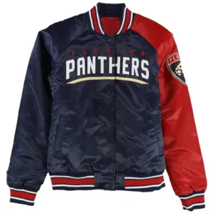Navy Red Florida Panthers Hometown Satin Jacket Front