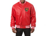 Red Florida Panthers Leather Jacket (Front)