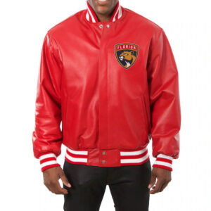 Red Florida Panthers Leather Jacket (Front)