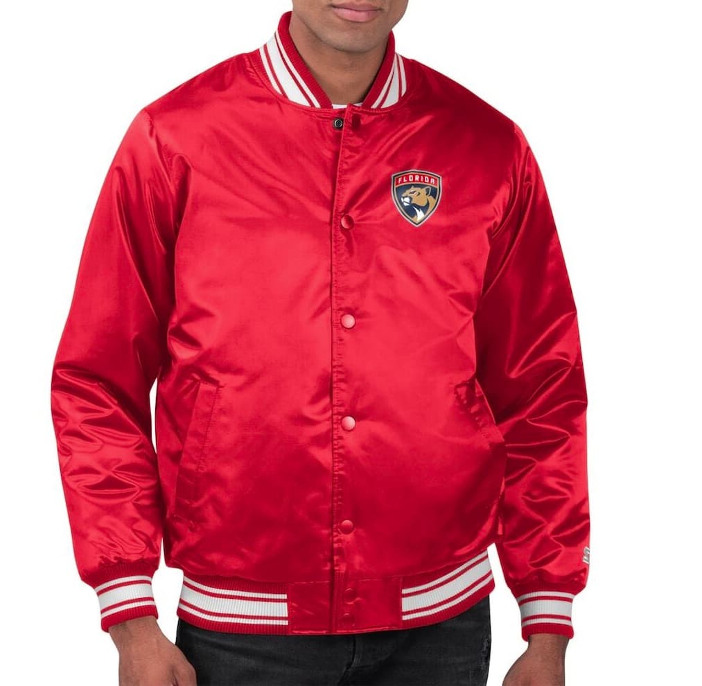 Red Florida Panthers Satin Jacket (Front) Red Florida Panthers Satin Jacket (Front)