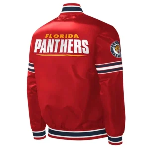 Red Florida Panthers Slider Satin Jacket (Back)