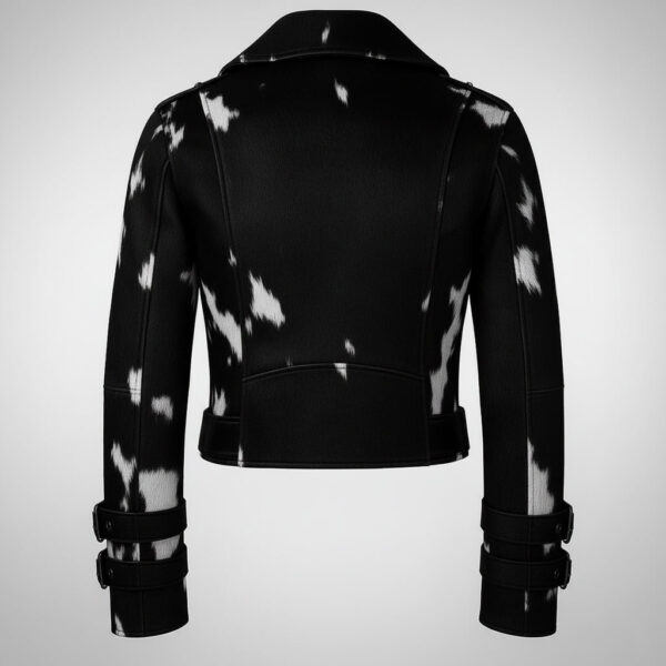 Black Cowhide Hair-On Biker Leather Jacket Back