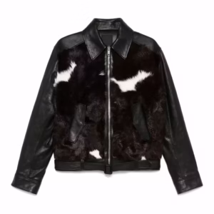 Black Cowhide Hair On Leather Bomber Jacket