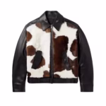 Brown Cowhide Hair On Leather Bomber Jacket