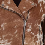 Brown White Cowhide Hair-On Fringe Leather Jacket