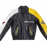 C5 Black Yellow White Corvette Leather Jacket (Front)
