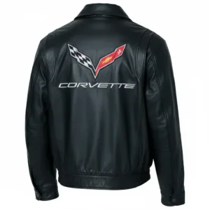 C7 Corvette Textured Black Leather Jacket Back