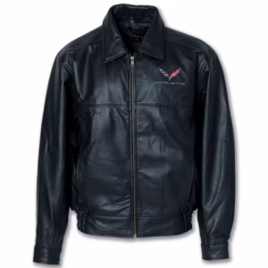 C7 Corvette Textured Black Leather Jacket Front