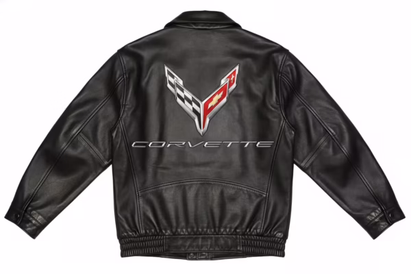 C8 Corvette Textured Black Leather Jacket Back