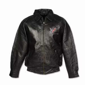 C8 Corvette Textured Black Leather Jacket Front