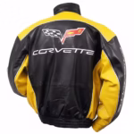 Corvette C6 Black Yellow Racing Leather Jacket (Back)
