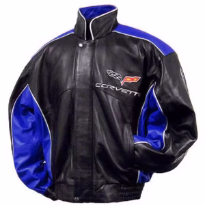 Corvette C6 Blue Black Racing Leather Jacket (Front)