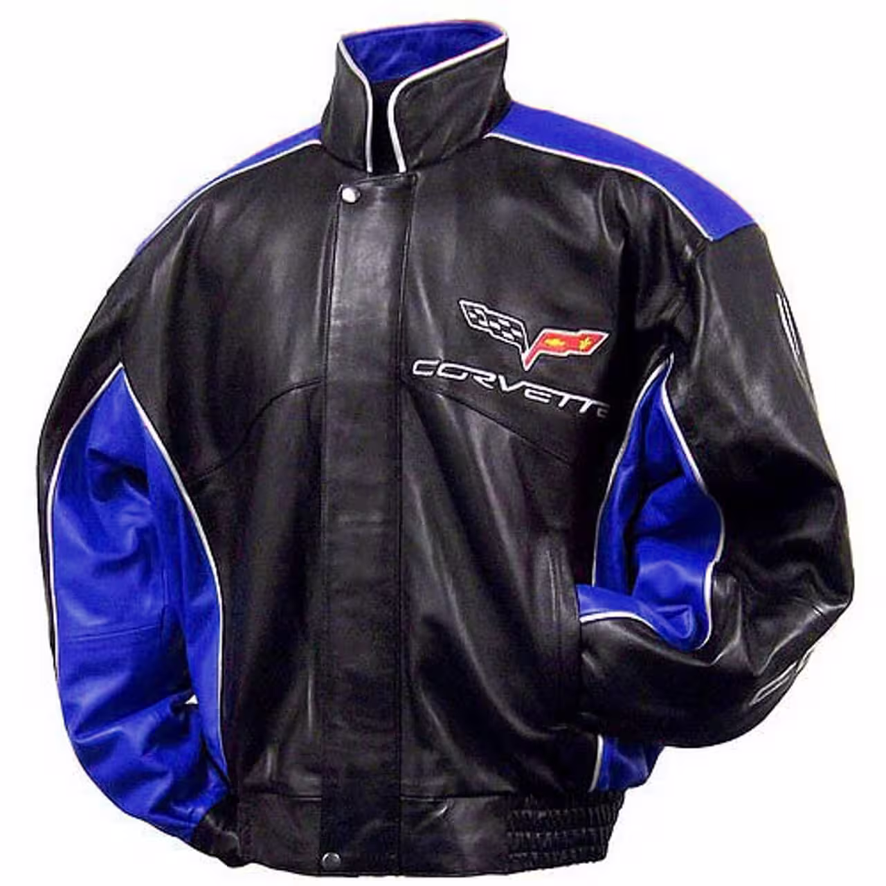 Corvette C6 Blue Black Racing Leather Jacket (Front) Corvette C6 Blue Black Racing Leather Jacket (Front)