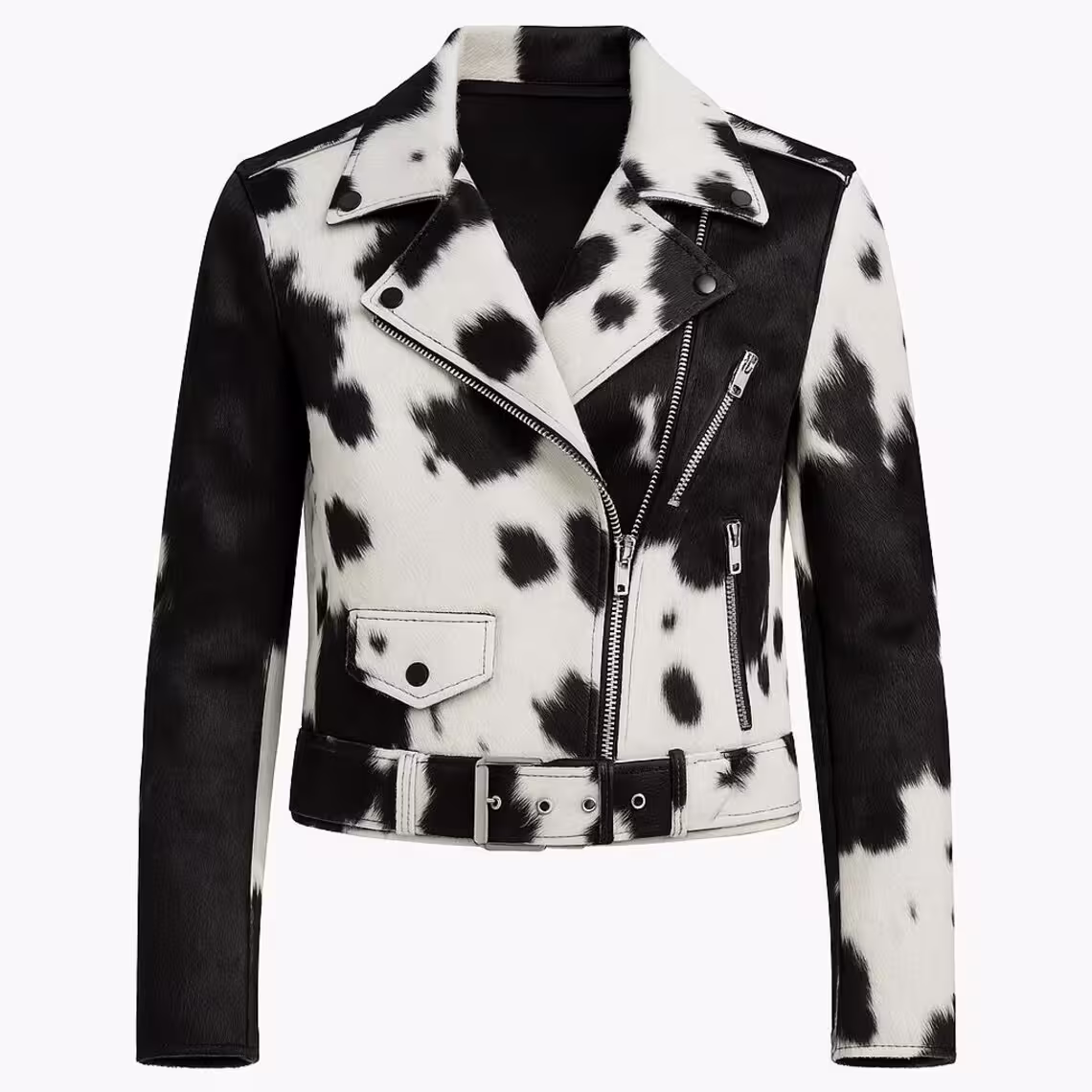 Cowhide Hair-On Black Biker Leather Jacket Front Cowhide Hair-On Black Biker Leather Jacket Front