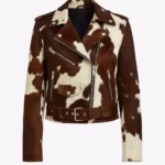 Cowhide Hair-On Brown Biker Leather Jacket (Front)