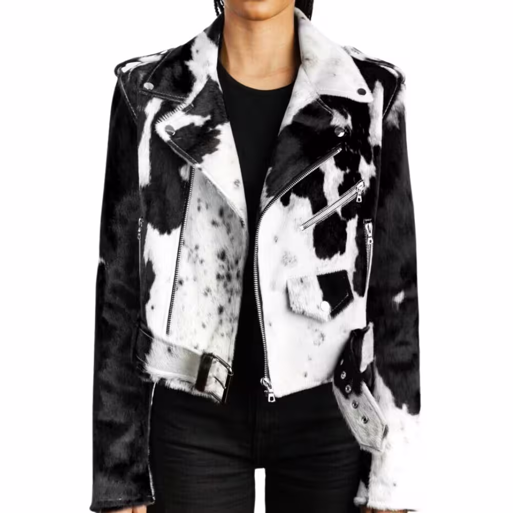 Handmade Real Black Cowhide Hair-On Leather Jacket Handmade Real Black Cowhide Hair-On Leather Jacket
