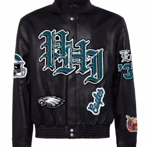 Philadelphia Eagles Old English Leather Jacket (Front)