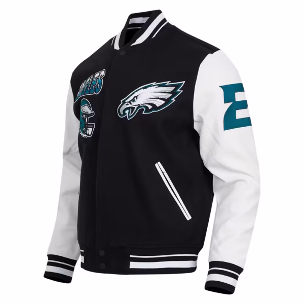 Philadelphia Eagles Turn It Up Varsity Jacket (Left Side)