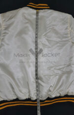 Pittsburgh Pirates White Satin Jacket Left Side view with Jacket Length Measurement