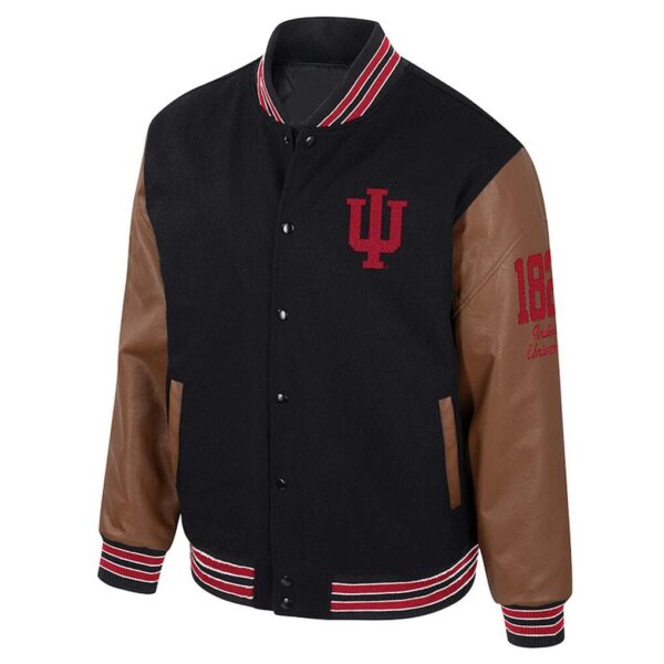 Indiana Hoosiers Black Brown Colosseum Varsity Jacket (Front)