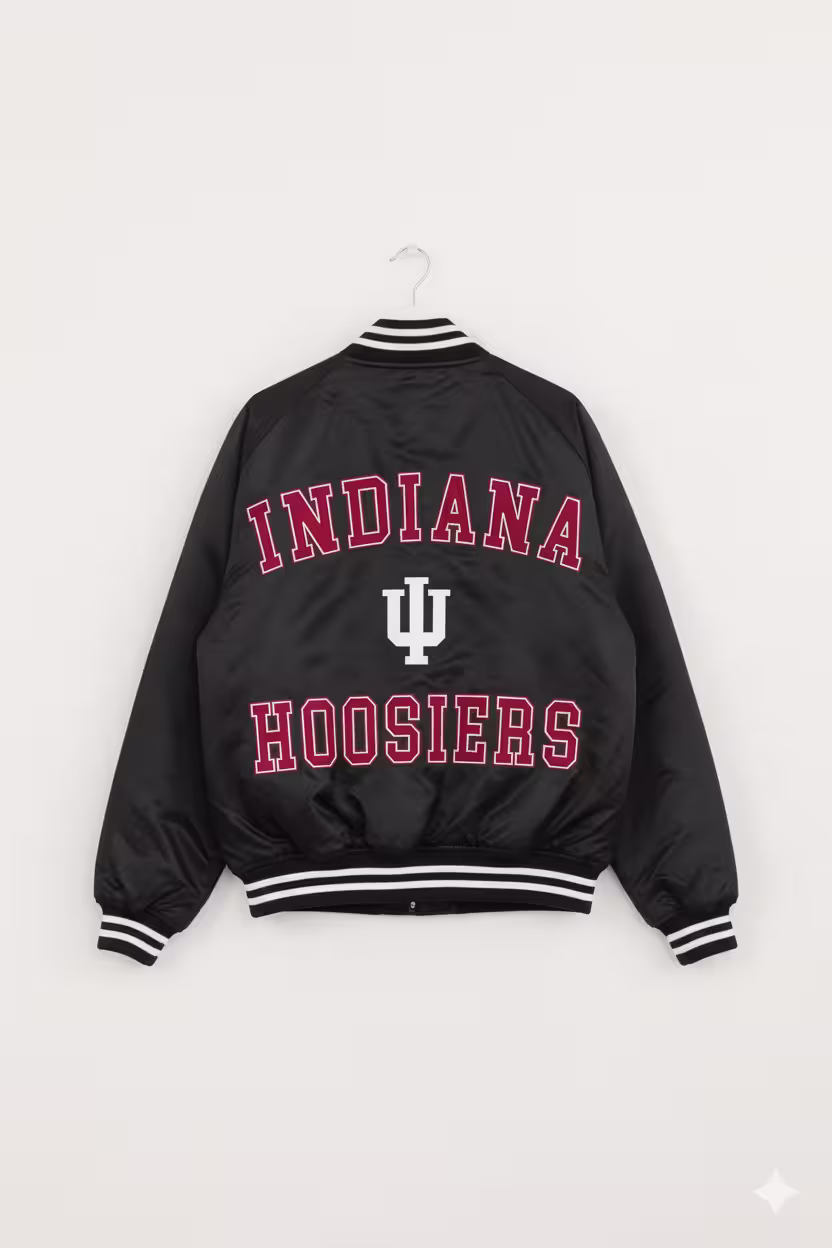 Indiana Hoosiers Black Full Snap Jacket (Back) Indiana Hoosiers Black Full Snap Jacket (Back)