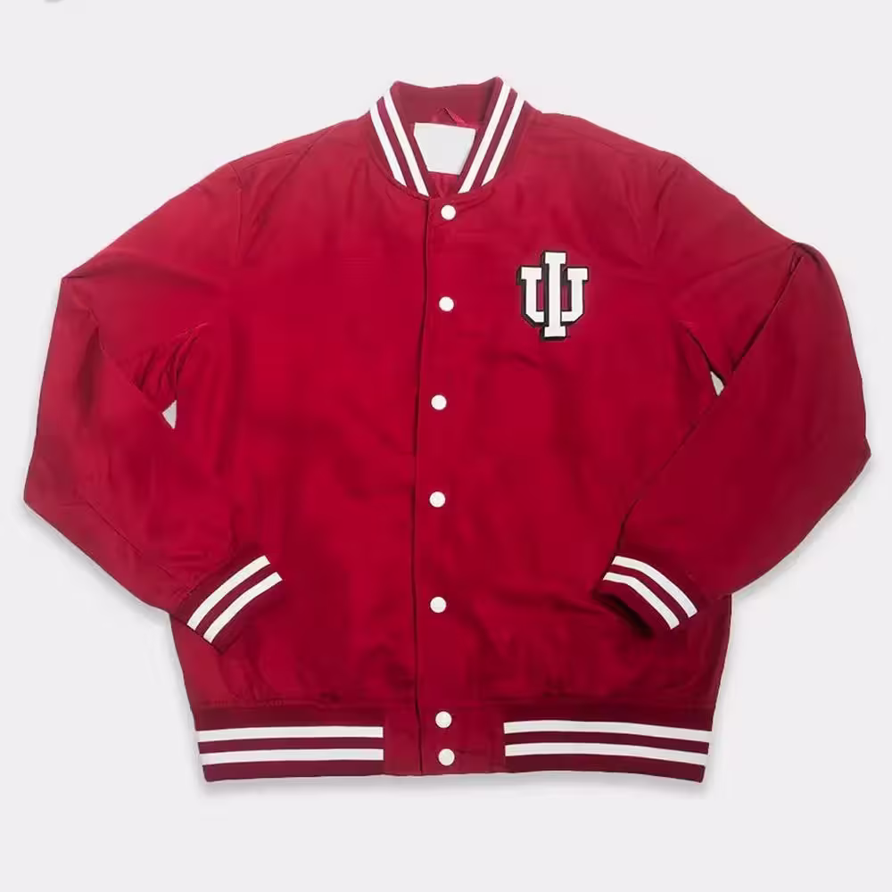 Indiana Hoosiers Drop Shadow Logo Bomber Jacket Front Indiana Hoosiers Drop Shadow Logo Bomber Jacket Front