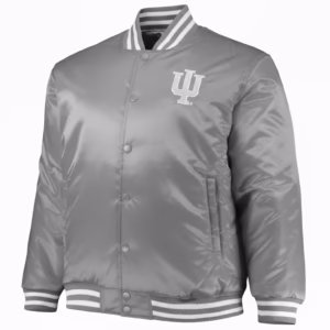 Indiana Hoosiers Grey Full Snap Satin Jacket (Front)
