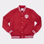 Indiana Hoosiers Script Red Satin Bomber Jacket (Front)