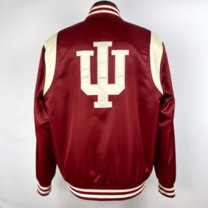 Indiana Hoosiers Snap Down Red Cream Satin Jacket (Back)