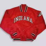 Vintage 90s Indiana Hoosiers Red Satin Bomber Jacket (Front)