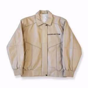 Vintage Beige Corvette C5 Racing Leather Jacket Front
