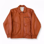 Vintage Orange Corvette C5 Racing Leather Jacket (Front)