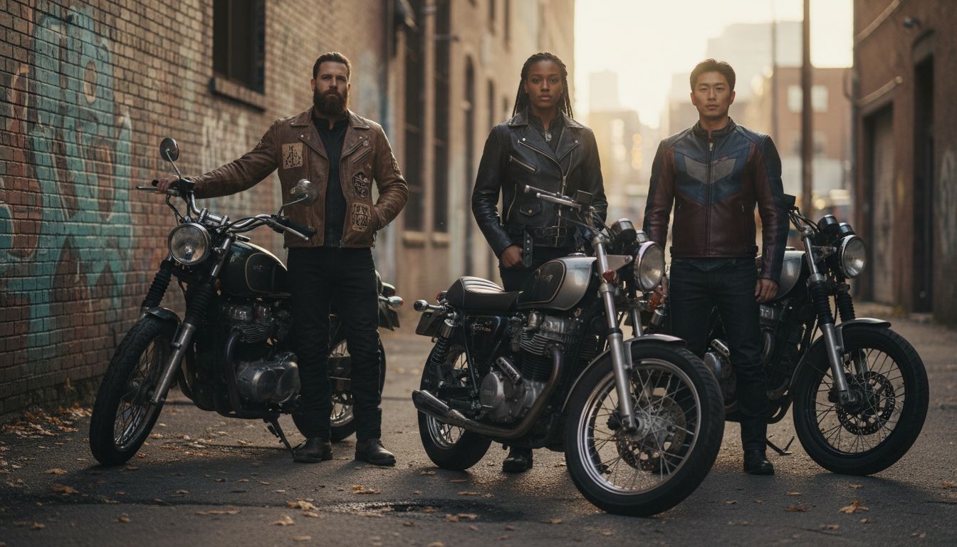 Group of bikers wearing classic jackets